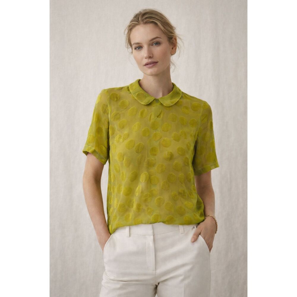EQUIPMENT Femme Green Polka Dot Button Up Short Sleeve Shirt  Women's Size Small